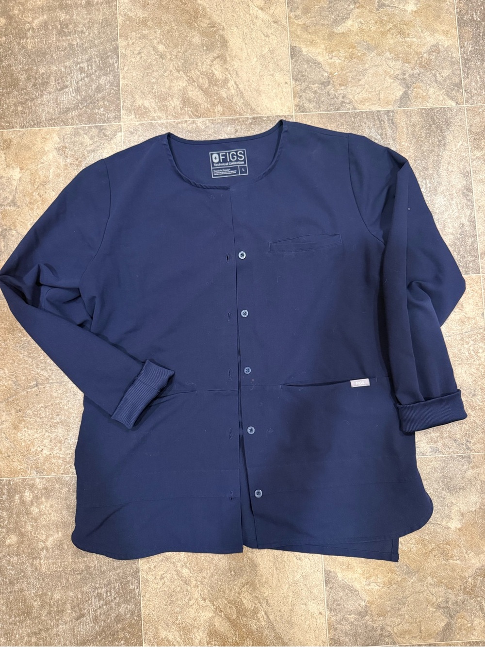 FIGS womans Navy Button-Front Medical Scrub Jacket